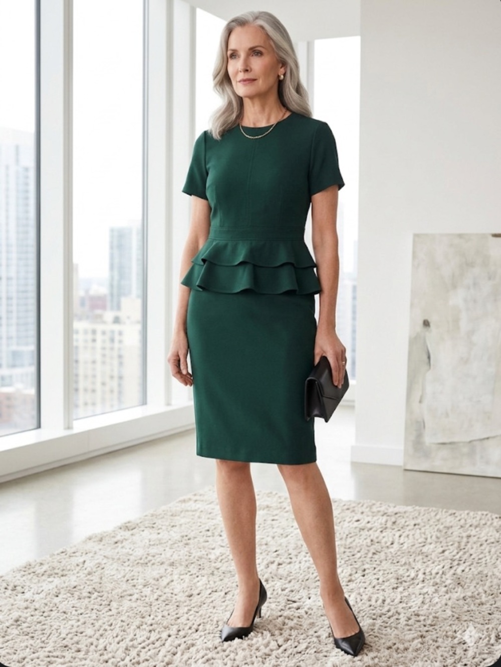 Calvin Klein Forest Green Peplum Sheath Dress Short Sleeve NWT Size 6